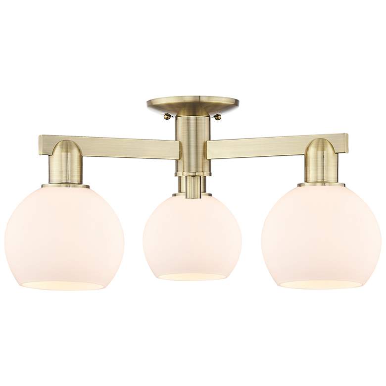 Image 1 Arcadia Athens 23"W 3 Light Brass Semi-Flush w/ Matte White Shade