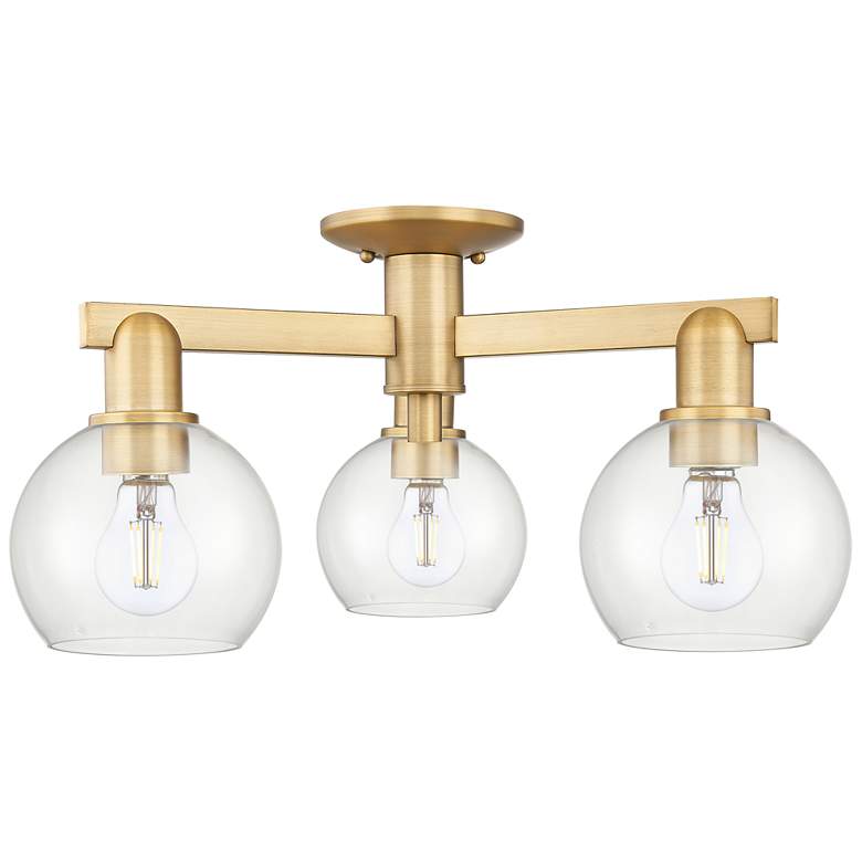 Image 1 Arcadia Athens 23"W 3 Light Brushed Brass Semi-Flush w/ Clear Shade