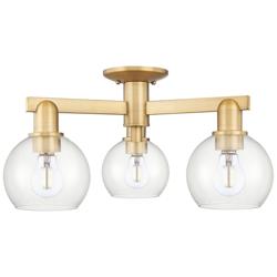 Arcadia Athens 23"W 3 Light Brushed Brass Semi-Flush w/ Clear Shade