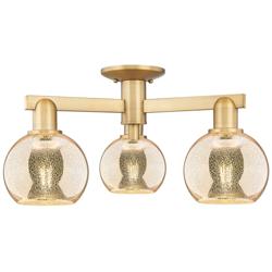 Arcadia Athens 23"W 3 Light Brushed Brass Semi-Flush w/ Mercury Shade