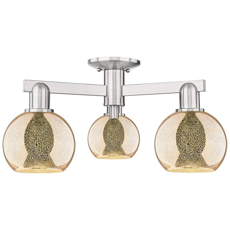 Image 1 Arcadia Athens 23"W 3 Light Brushed Nickel Semi-Flush w/ Mercury Shade