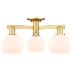 Arcadia Athens 23"W 3 Light Gold Semi.Flush Mount w/ Matte White Shade