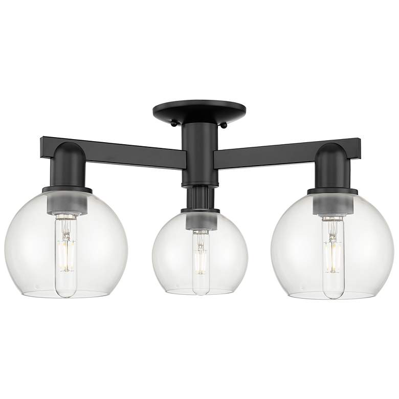 Image 1 Arcadia Athens 23"W 3 Light Matte Black Semi-Flush w/ Clear Shade