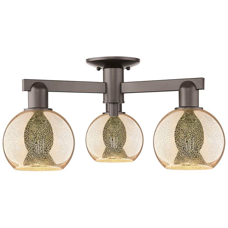 Image 1 Arcadia Athens 23"W 3 Light Oiled Bronze Semi-Flush w/ Mercury Shade