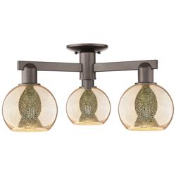 Arcadia Athens 23"W 3 Light Oiled Bronze Semi-Flush w/ Mercury Shade