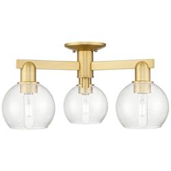 Arcadia Athens 23"W 3 Light Satin Gold Semi.Flush Mount w/ Seedy Shade