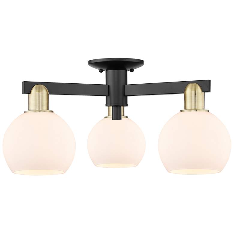 Image 1 Arcadia Athens 23"W 3-Lt Black Brass Semi-Flush w/ Matte White Shade