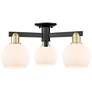 Arcadia Athens 23"W 3-Lt Black Brass Semi-Flush w/ Matte White Shade