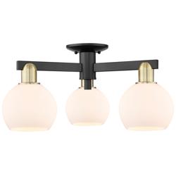 Arcadia Athens 23"W 3-Lt Black Brass Semi-Flush w/ Matte White Shade
