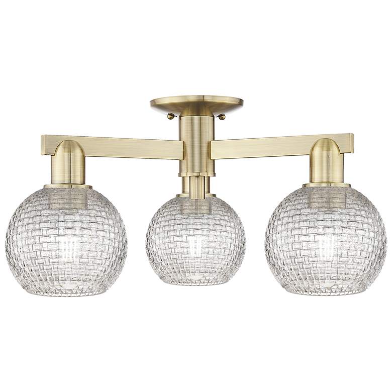 Image 1 Arcadia Athens 23"W 3-Lt Brass Semi-Flush w/ Clear Basket Weave Shade