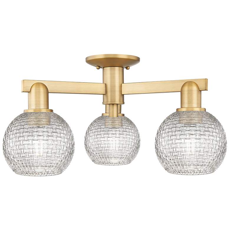 Image 1 Arcadia Athens 23"W 3-Lt Brushed Brass Semi-Flush w/ Basketweave Shade