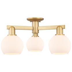 Arcadia Athens 23"W 3-Lt Brushed Brass Semi-Flush w/ Matte White Shade