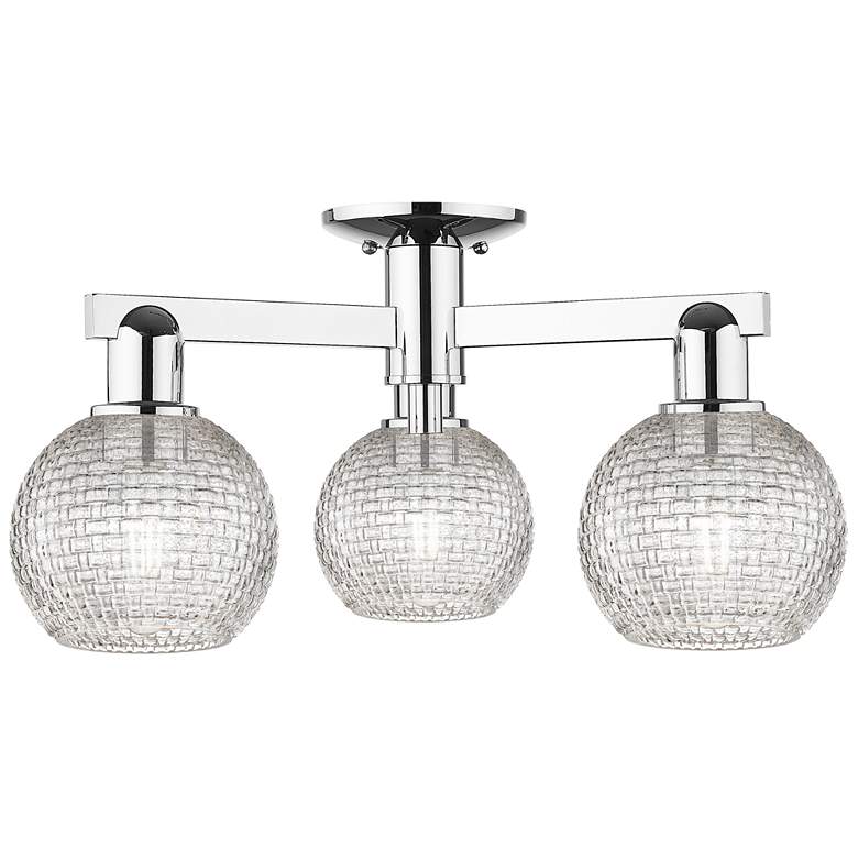 Image 1 Arcadia Athens 23"W 3-Lt Chrome Semi-Flush w/ Clear Basket Weave Shade