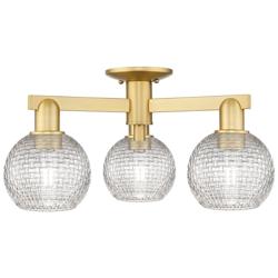 Arcadia Athens 23"W 3-Lt Gold Semi-Flush w/ Clear Basket Weave Shade