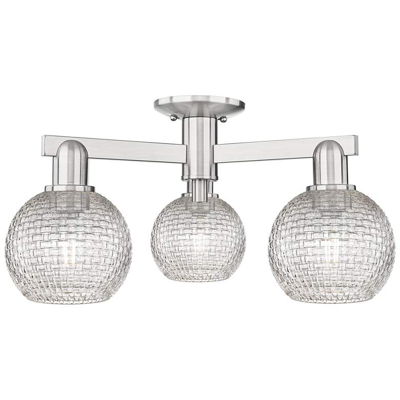 Image 1 Arcadia Athens 23"W 3-Lt Nickel Semi-Flush w/ Clear Basket Weave Shade