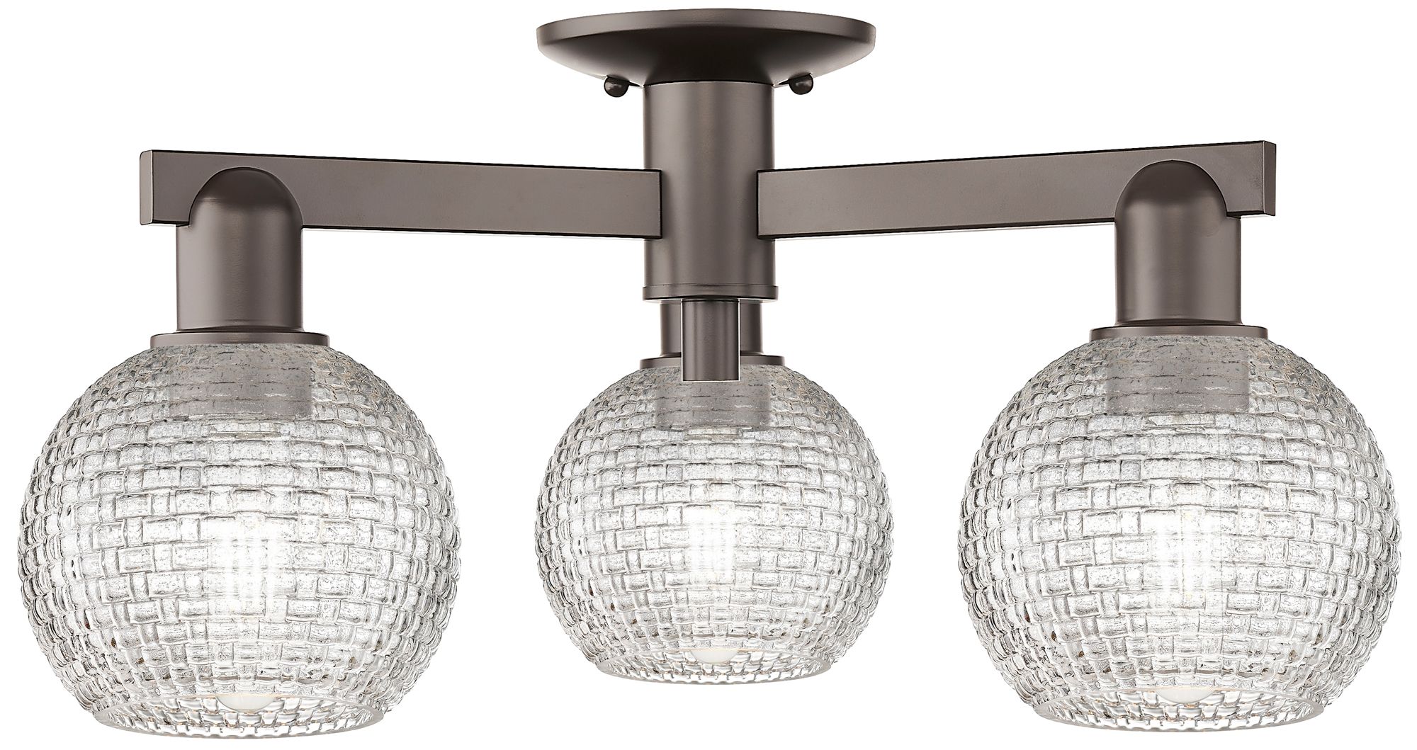 Arcadia Athens 23"W 3-Lt Oiled Bronze Semi-Flush w/ Basketweave Shade