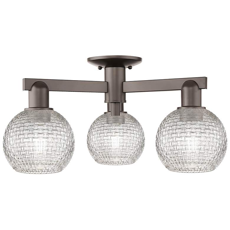 Image 1 Arcadia Athens 23"W 3-Lt Oiled Bronze Semi-Flush w/ Basketweave Shade
