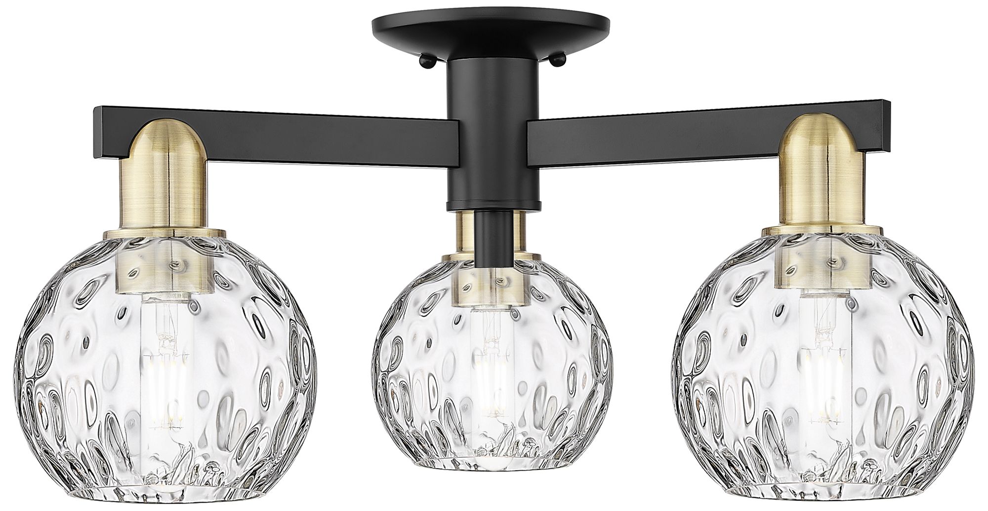 Arcadia Athens 24"W 3-Lt Black Brass Semi-Flush w/ Water Glass Shade