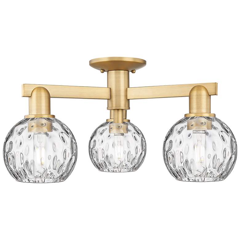 Image 1 Arcadia Athens 24"W 3-Lt Brushed Brass Semi-Flush w/ Water Glass Shade
