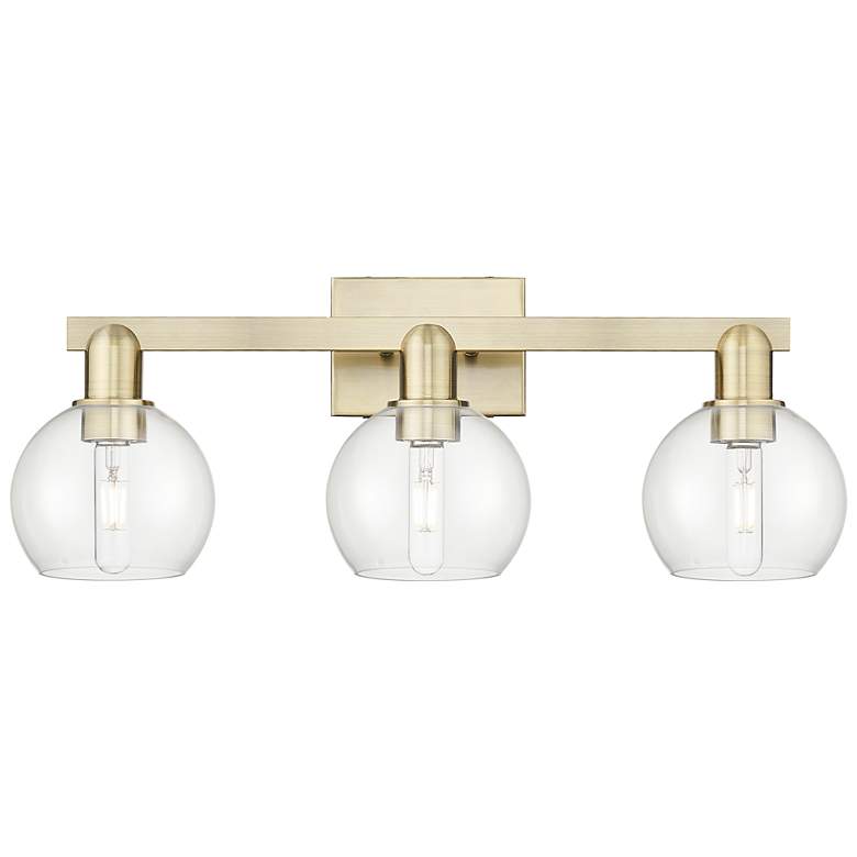 Image 1 Arcadia Athens 25"W 3 Light Antique Brass Bath Light With Clear Shade