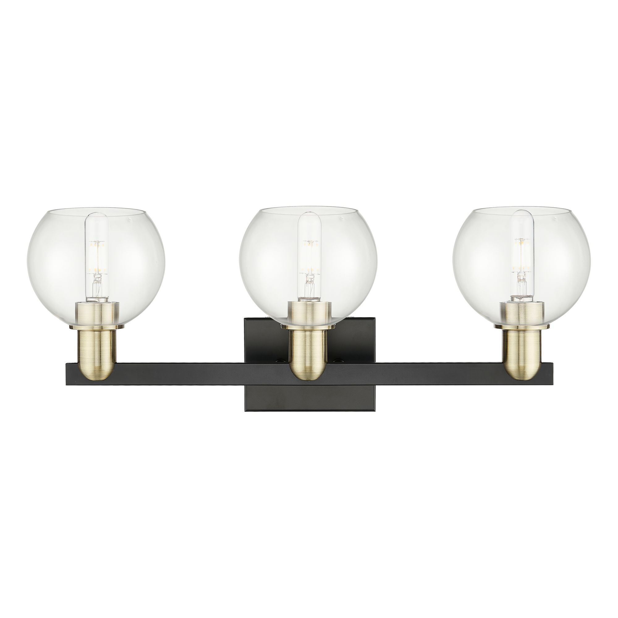 Image 2 Arcadia Athens 25"W 3 Light Black And Brass Bath Light w/ Clear Shade more views
