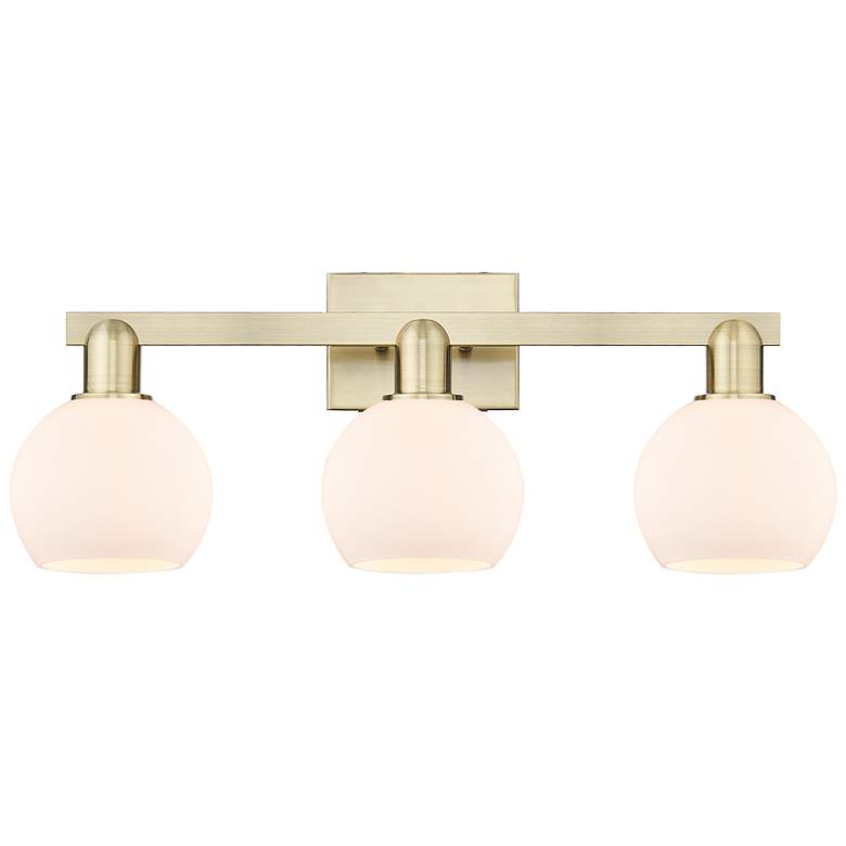 Image 1 Arcadia Athens 25"W 3 Light Brass Vanity Light With Matte White Shade