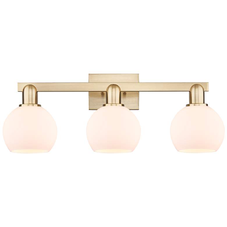Image 1 Arcadia Athens 25"W 3 Light Bronze Vanity Light w/ Matte White Shade