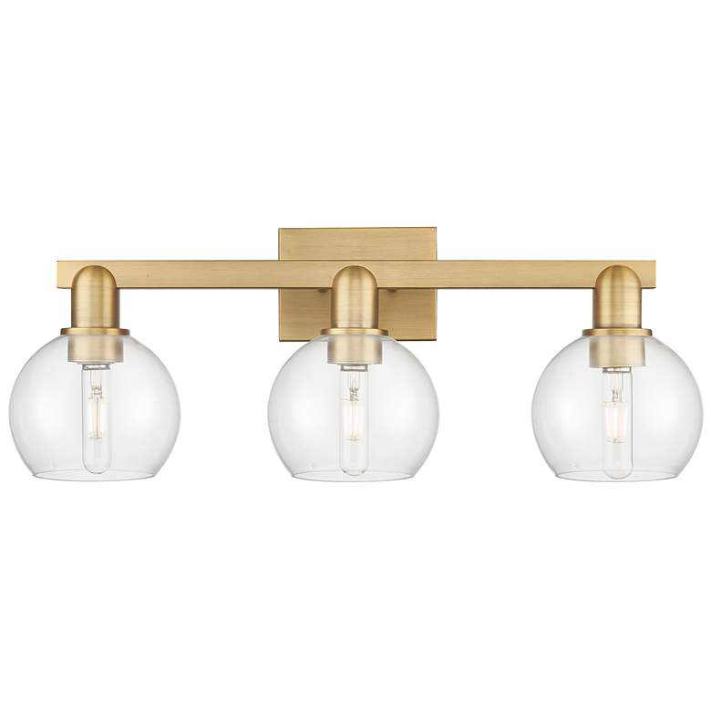 Image 1 Arcadia Athens 25"W 3 Light Brushed Brass Bath Light With Clear Shade