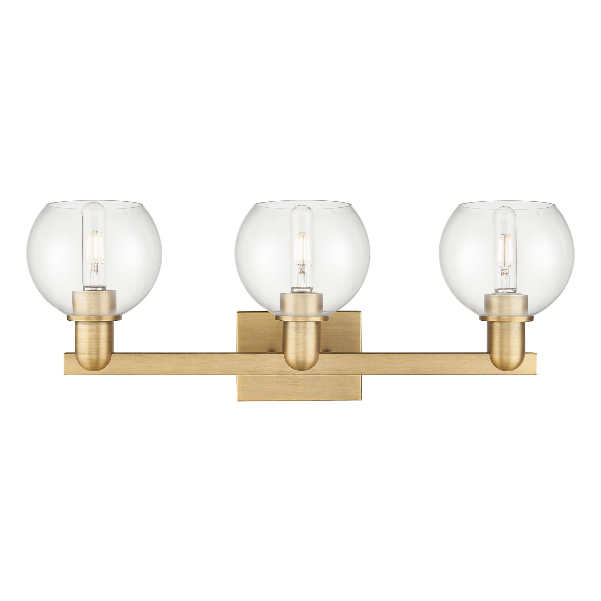 Image 2 Arcadia Athens 25"W 3 Light Brushed Brass Bath Light With Clear Shade more views