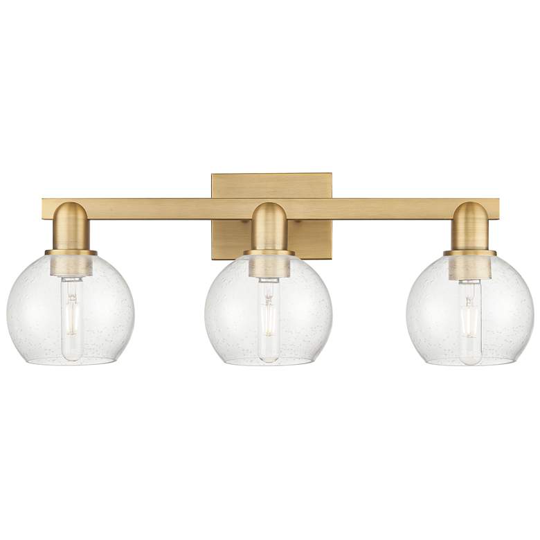 Image 1 Arcadia Athens 25"W 3 Light Brushed Brass Bath Light With Seedy Shade