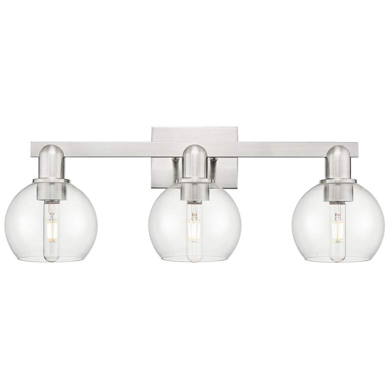 Image 1 Arcadia Athens 25"W 3 Light Brushed Nickel Vanity Light w/ Clear Shade