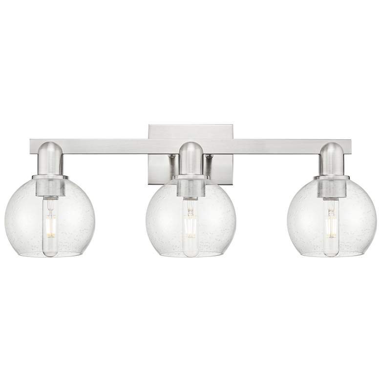 Image 1 Arcadia Athens 25"W 3 Light Brushed Nickel Vanity Light w/ Seedy Shade