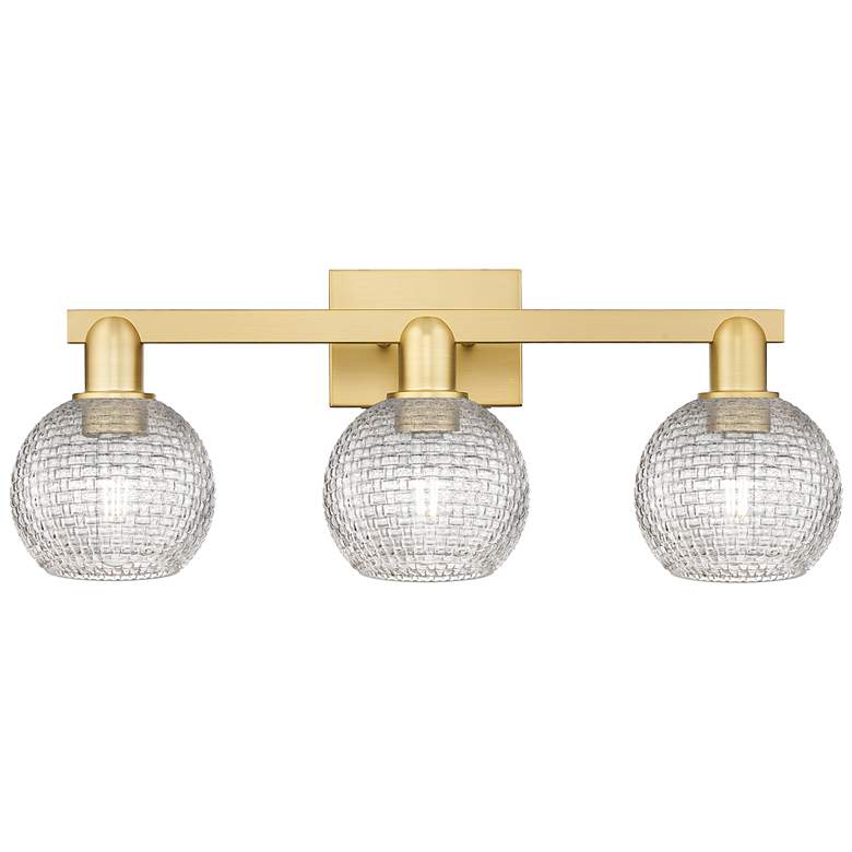 Image 1 Arcadia Athens 25"W 3 Light Gold Bath Light w/ Clear Basketweave Shade