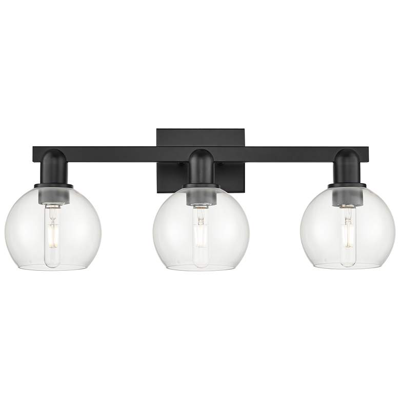 Image 1 Arcadia Athens 25"W 3 Light Matte Black Vanity Light With Clear Shade