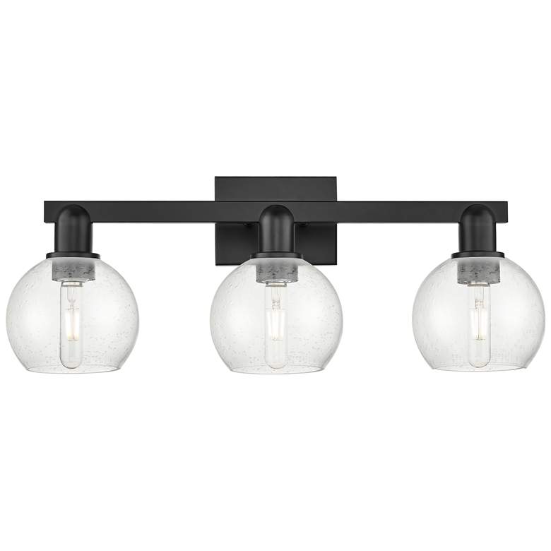 Image 1 Arcadia Athens 25"W 3 Light Matte Black Vanity Light With Seedy Shade