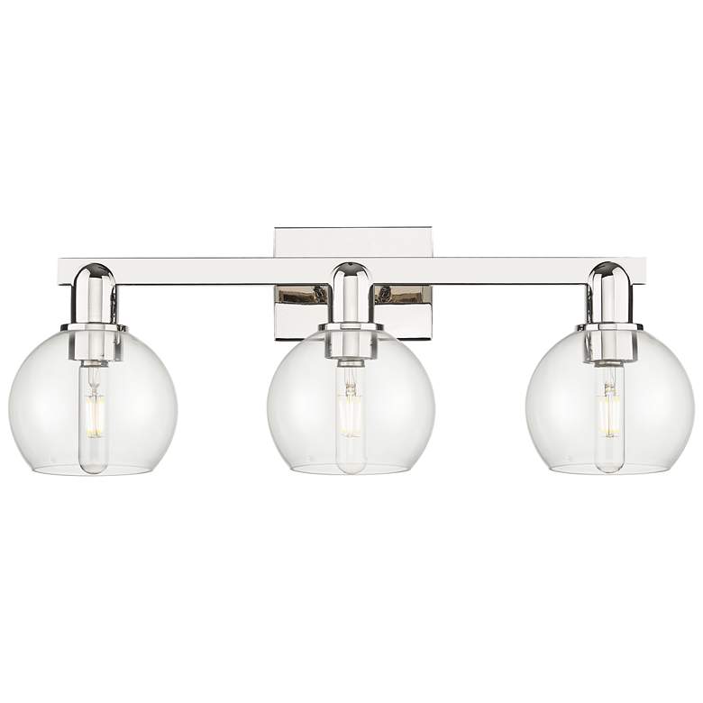 Image 1 Arcadia Athens 25"W 3 Light Polished Nickel Bath Light w/ Clear Shade