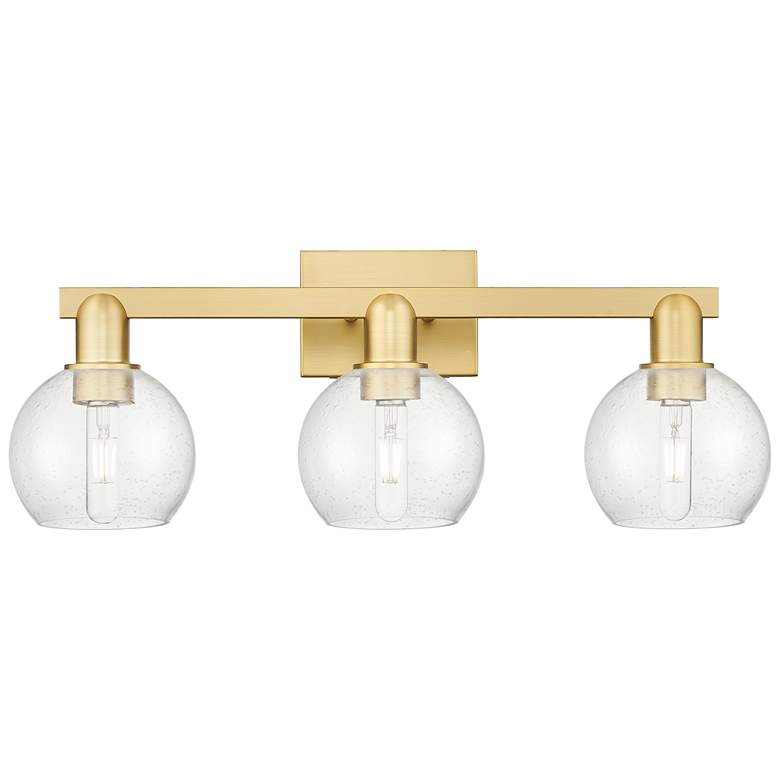 Image 1 Arcadia Athens 25"W 3 Light Satin Gold Vanity Light With Seedy Shade