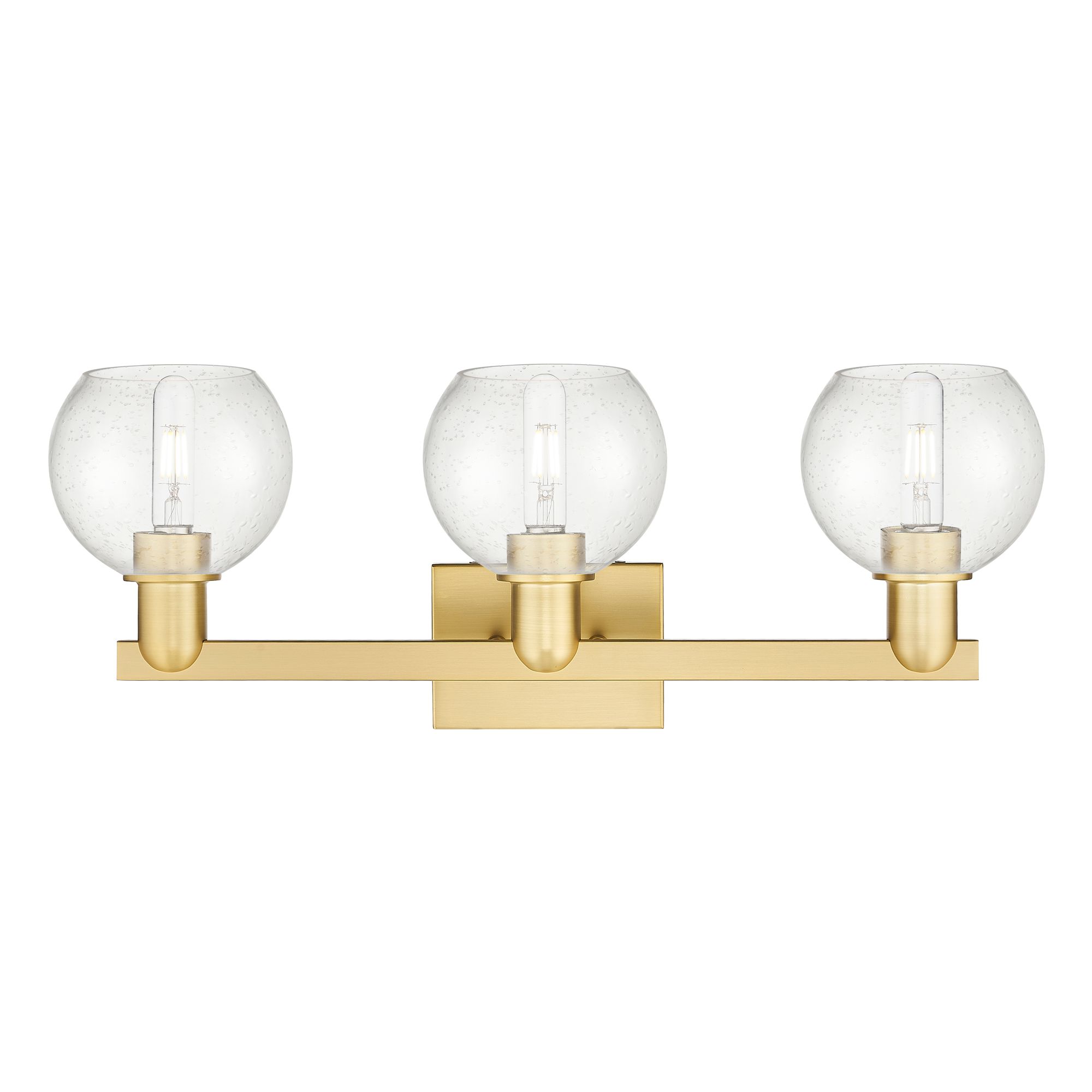 Image 2 Arcadia Athens 25"W 3 Light Satin Gold Vanity Light With Seedy Shade more views