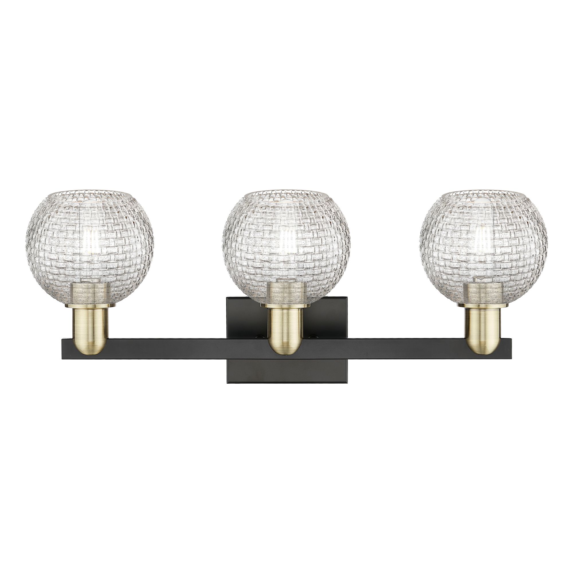 Image 2 Arcadia Athens 25"W 3-Lt Black Brass Vanity w/ Clear Basketweave Shade more views