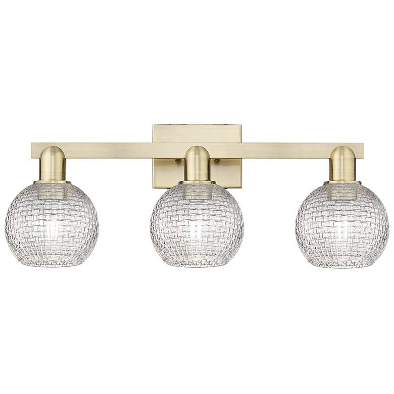 Image 1 Arcadia Athens 25"W 3-Lt Brass Bath Light w/ Clear Basketweave Shade