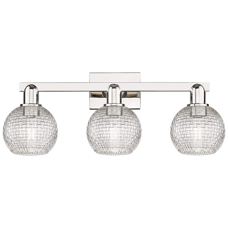 Image 1 Arcadia Athens 25"W 3-Lt Polished Nickel Vanity w/ Basketweave Shade