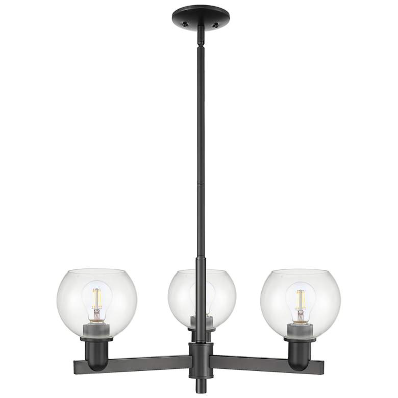 Image 1 Arcadia Athens 28"W 3 Light Black Stem Hung Chandelier w/ Clear Shade
