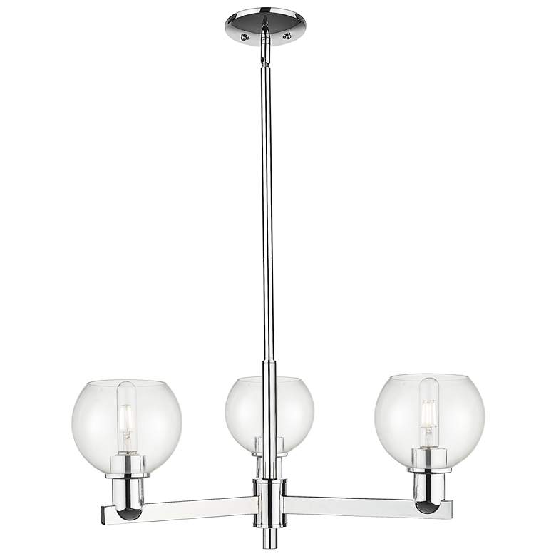 Image 1 Arcadia Athens 28"W 3 Light Chrome Stem Hung Chandelier w/ Clear Shade