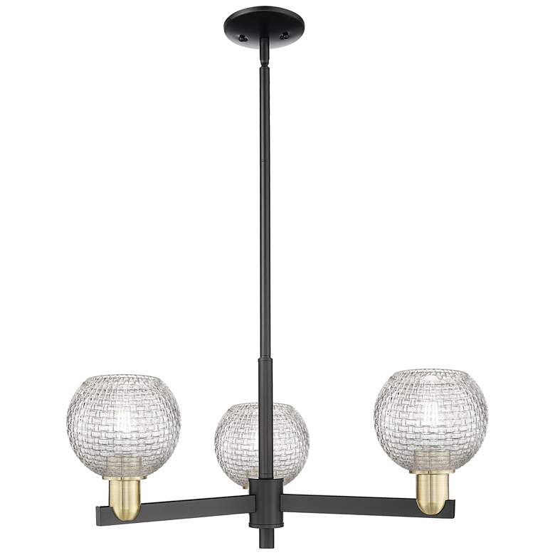 Image 1 Arcadia Athens 28"W 3-Lt Black Brass Stem Chandelier w/ Basketweave Shade