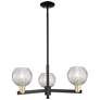 Arcadia Athens 28"W 3-Lt Black Brass Stem Chandelier w/ Basketweave Shade