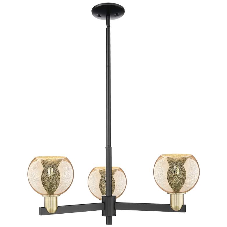 Image 1 Arcadia Athens 28"W 3-Lt Black Brass Stem Chandelier w/ Mercury Shade