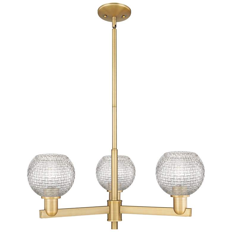Image 1 Arcadia Athens 28"W 3-Lt Brushed Brass Stem Chandelier w/ Basketweave Shade