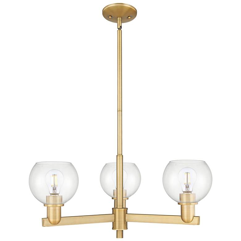 Image 1 Arcadia Athens 28"W 3-Lt Brushed Brass Stem Chandelier w/ Clear Shade