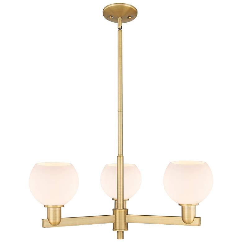 Image 1 Arcadia Athens 28"W 3-Lt Brushed Brass Stem Chandelier w/ White Shade