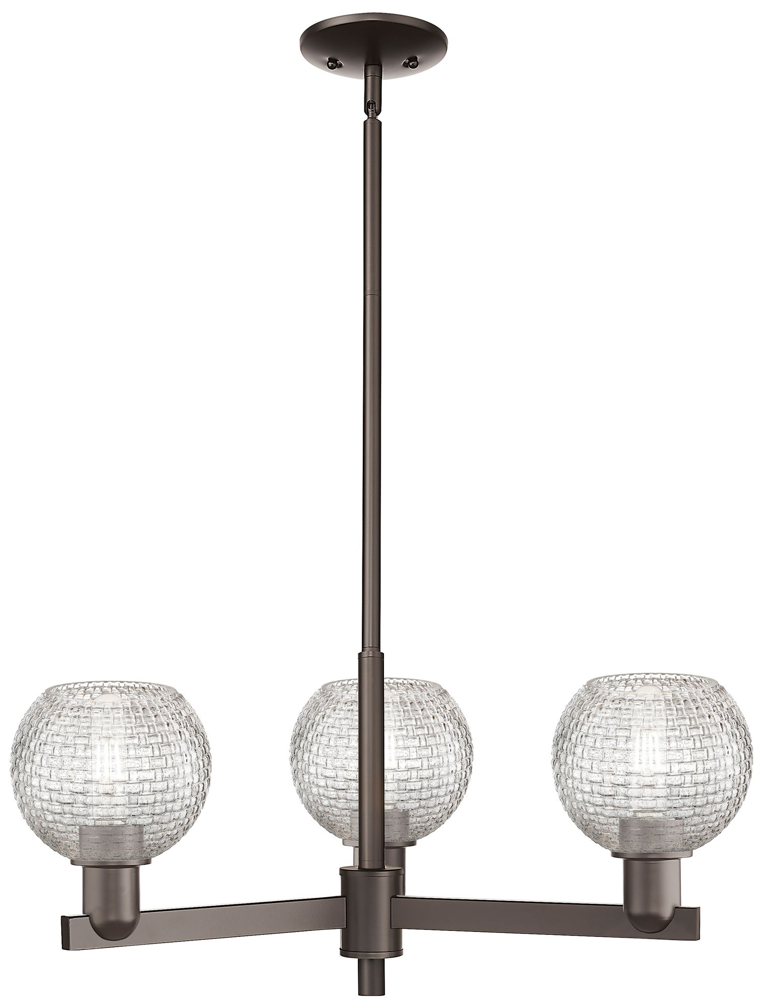 Arcadia Athens 28"W 3-Lt Oiled Bronze Stem Chandelier w/ Basketweave Shade